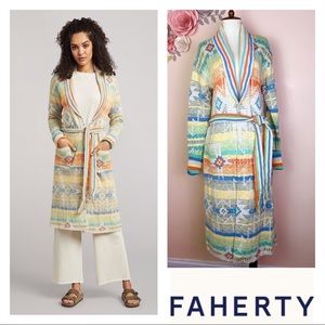 New! Rare FAHERTY Paloma Jacquard Organic Cotton Duster Cardigan in Morning Star